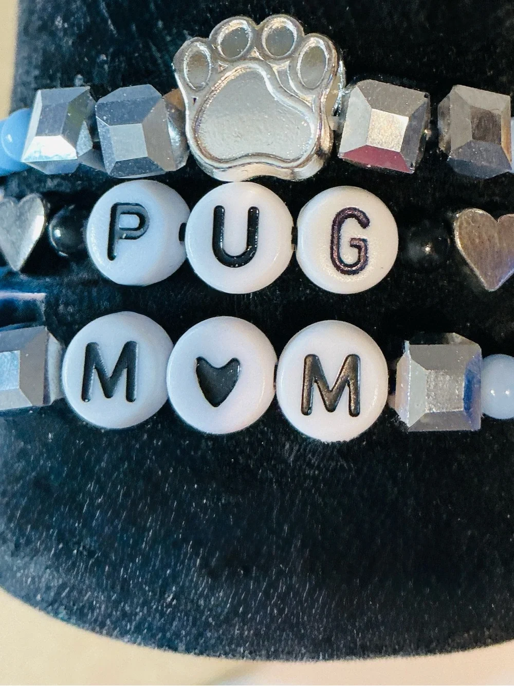 3 piece Pug Mom Paw Beaded Pet Bracelet Set